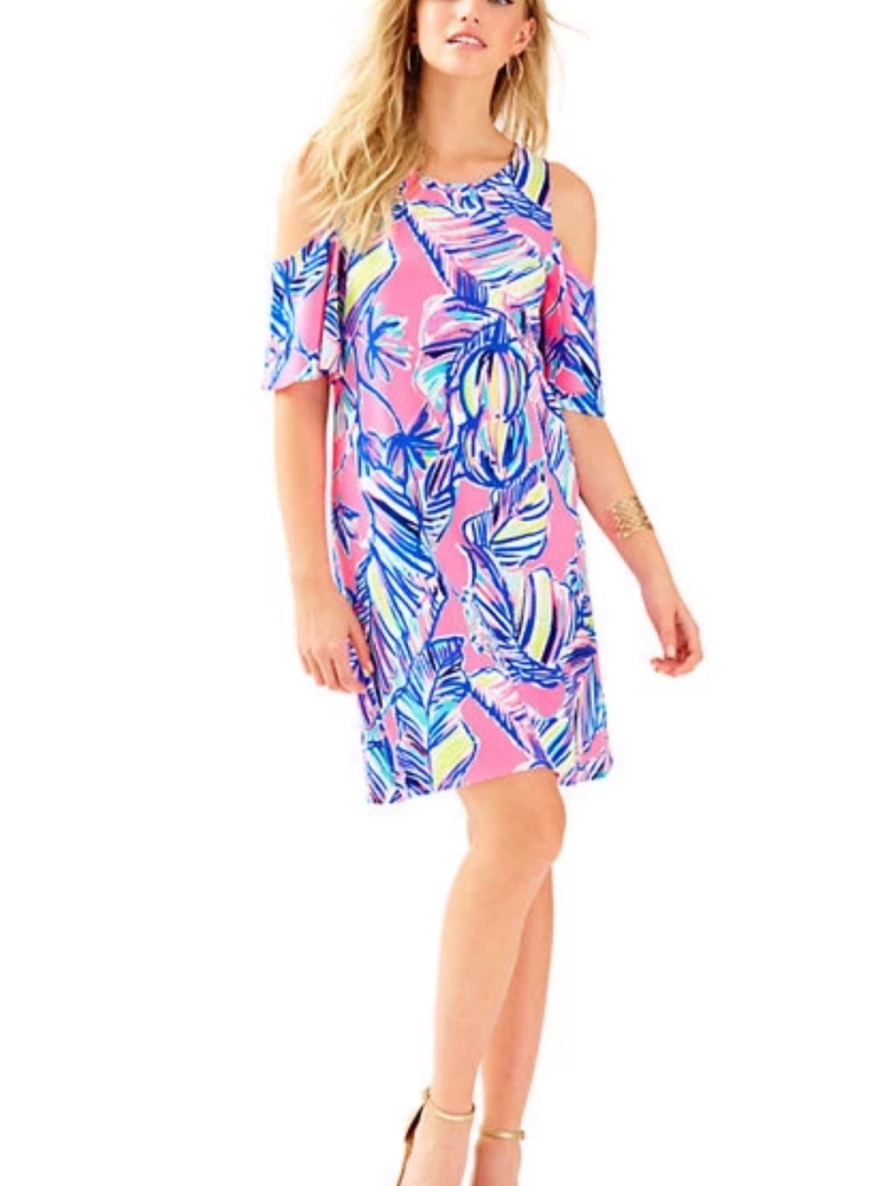 Lilly Pulitzer Somerset Open Shoulder Swing Dress - Size Large - Tiki Pink